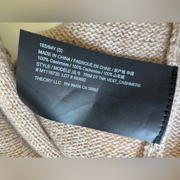 Theory 100% Cashmere Tan Cowl Turtleneck Vest Sweater Sleeveless Top, S - Picture 13 of 16